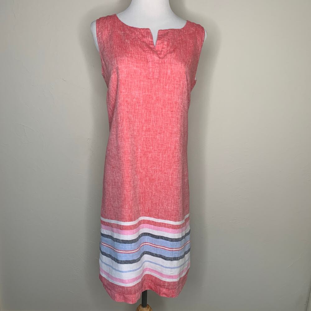 Talbots Red White Blue 100% Linen Sheath Dress Sz 8 P